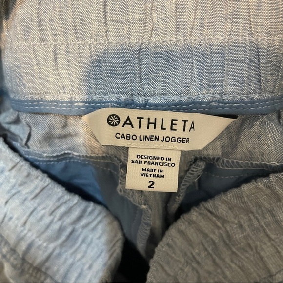 Athleta Cabo Linen Jogger Activewear Summer Pant in Chambray Blue Women's 2 - Picture 3 of 7